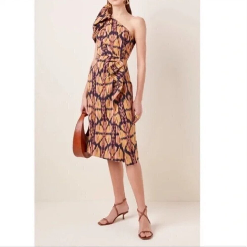 Ulla Johnson Idra Ikat Print One Shoulder Dress Size 4